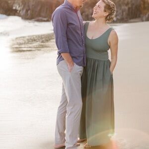 LOFT Sage Green cotton knit/poplin dress